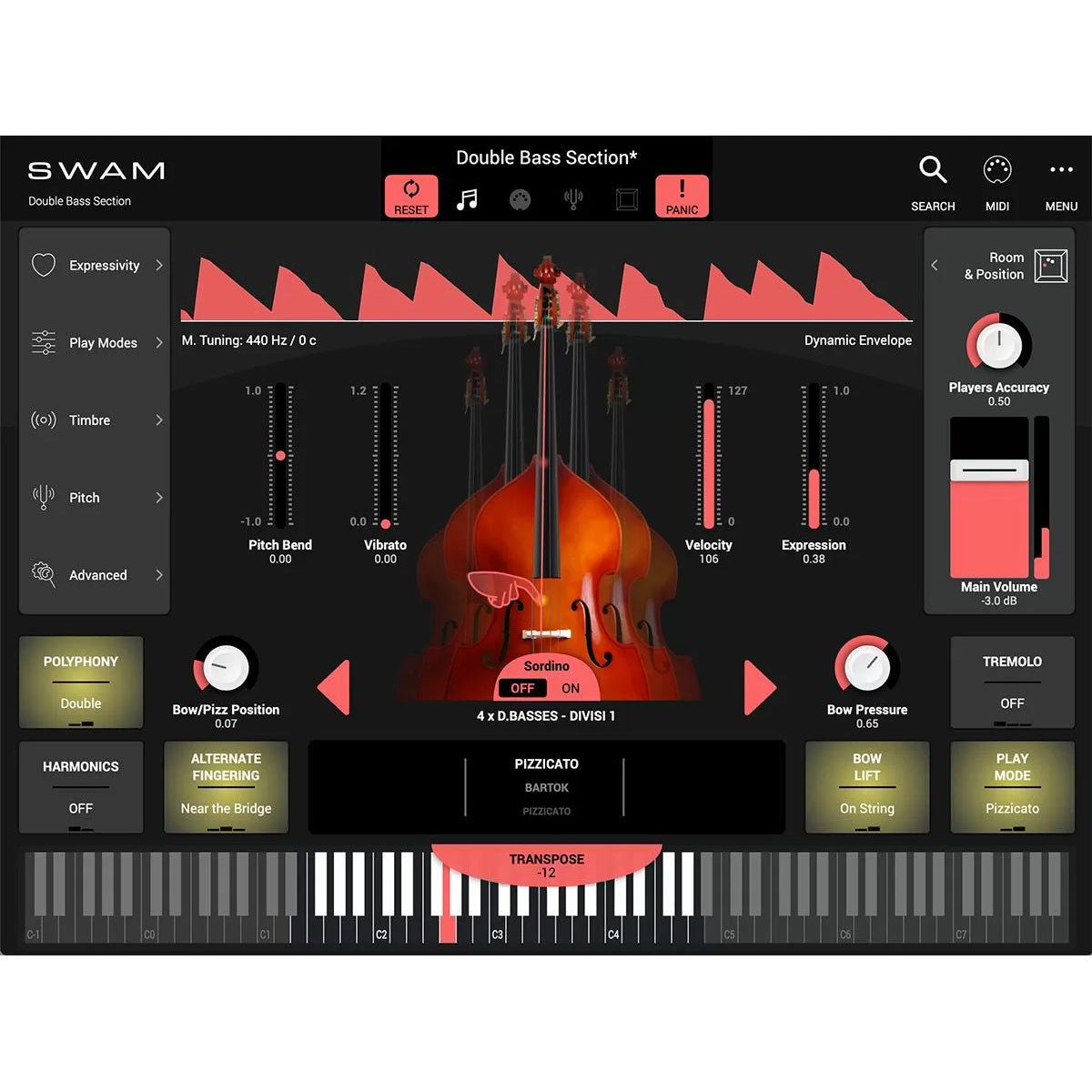 Audio Modeling SWAM Double Bass Section