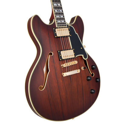 D'Angelico Deluxe DC Electric Guitar (Semi-Hollowbody - Satin Brown Burst)