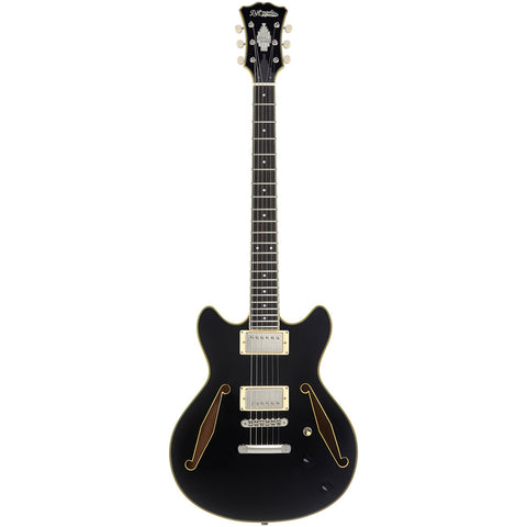 D'Angelico Excel Mini DC Tour Electric Guitar (Semi-Hollowbody - Black)