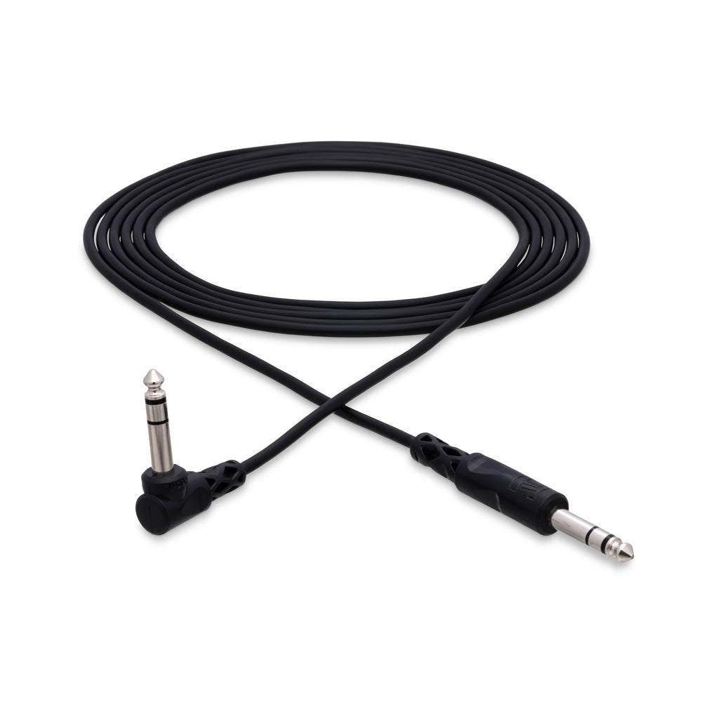HOSA CSS-103R Balanced Interconnect, 1/4 in TRS to Right-angle 1/4 in TRS, 3 ft