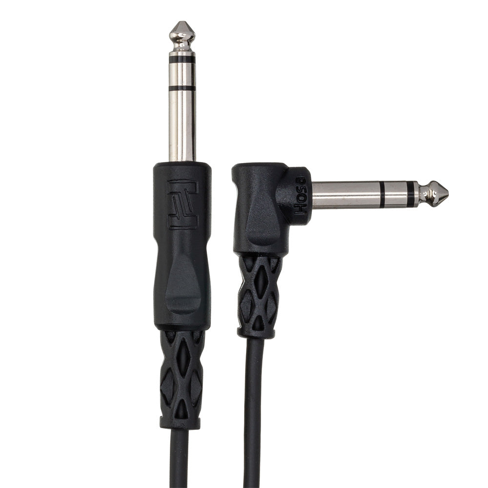 HOSA CSS-105R Balanced Interconnect, 1/4 in TRS to Right-angle 1/4 in TRS, 5 ft