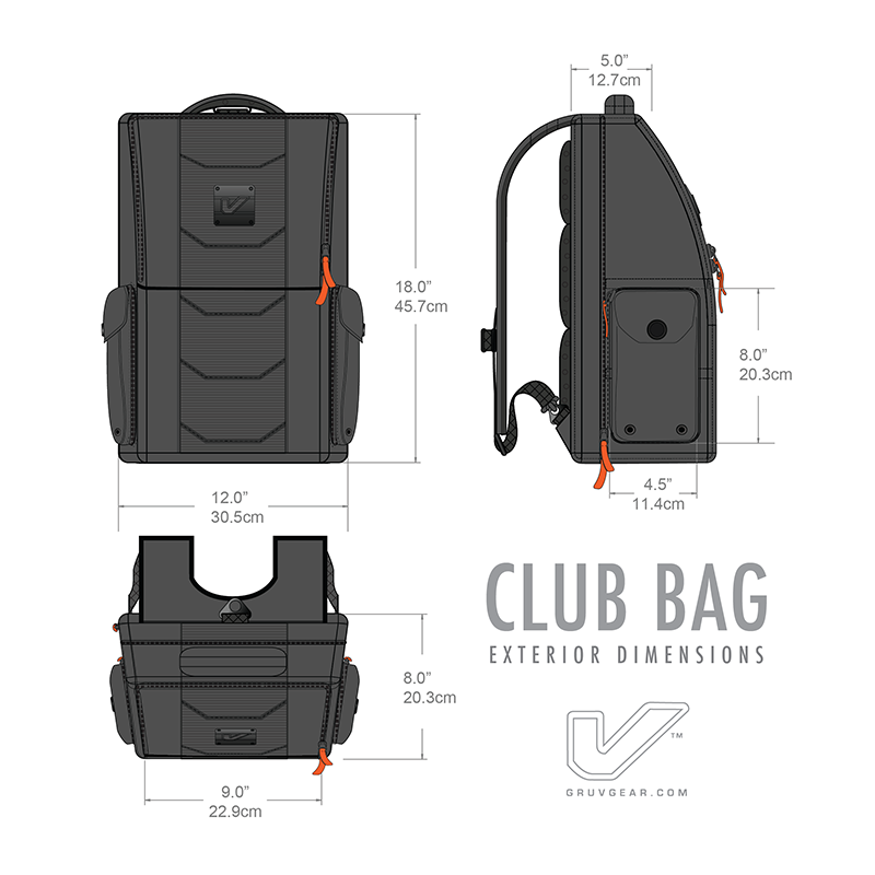 Gruv Gear Club Bag Stealth Elite - Flight-Smart Tech Backpack (Triple Black) - VENUEBAG02-EBK