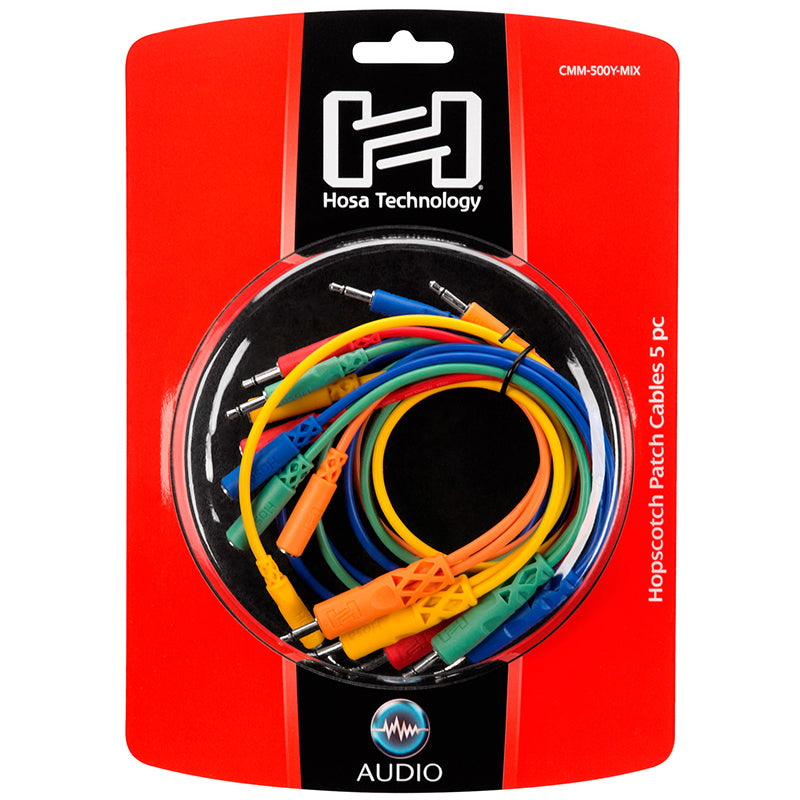 HOSA Hopscotch Patch Cables, 3.5 mm TS with 3.5 mm TSF Pigtail to 3.5 mm TS, 5 pc, Various Lengths - CMM-500Y-MIX