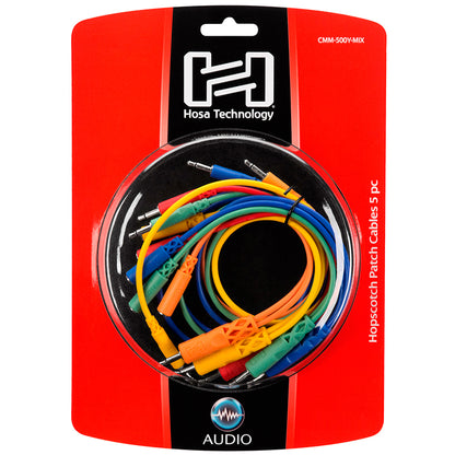 HOSA Hopscotch Patch Cables, 3.5 mm TS with 3.5 mm TSF Pigtail to 3.5 mm TS, 5 pc, Various Lengths - CMM-500Y-MIX