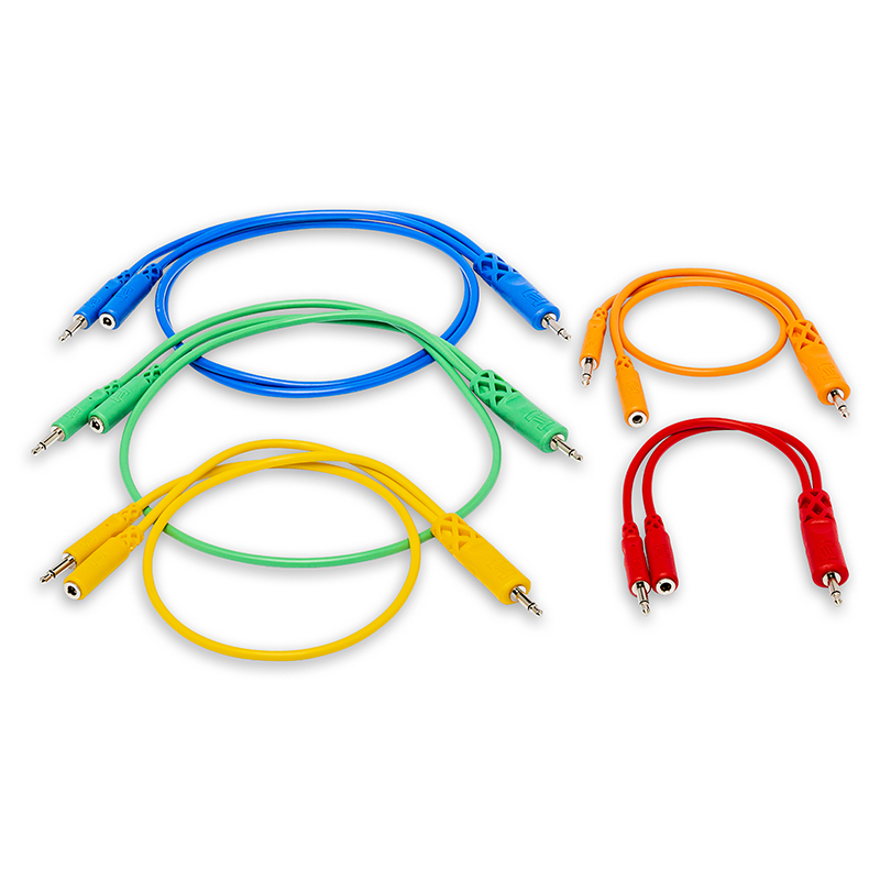 HOSA Hopscotch Patch Cables, 3.5 mm TS with 3.5 mm TSF Pigtail to 3.5 mm TS, 5 pc, Various Lengths - CMM-500Y-MIX