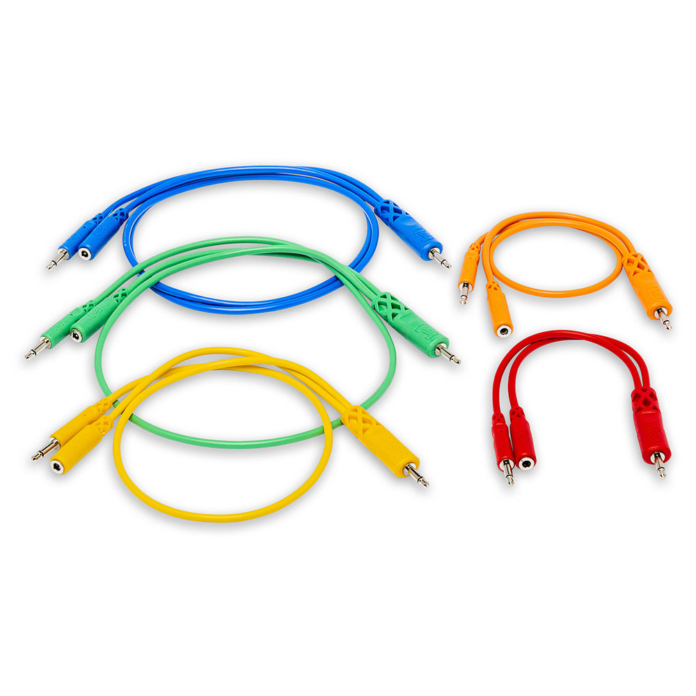 HOSA Hopscotch Patch Cables, 3.5 mm TS with 3.5 mm TSF Pigtail to 3.5 mm TS, 5 pc, Various Lengths - CMM-500Y-MIX