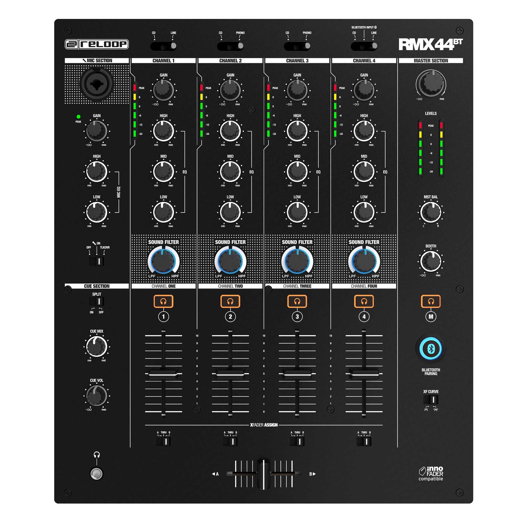 Reloop RMX-44 BT DJ Mixer (4-Channel Bluetooth)